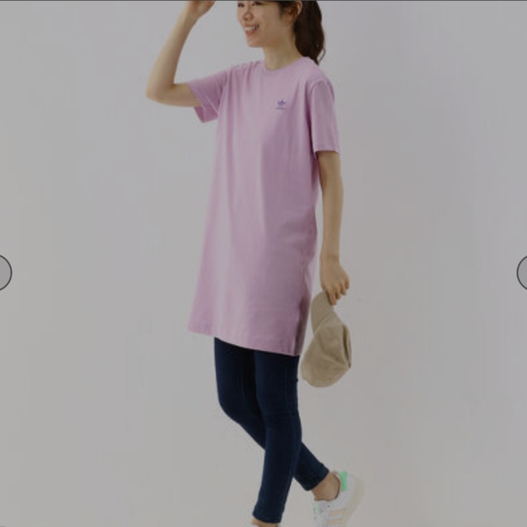 ADIDAS ORIGINALSCotton T-shirt Dress In Bliss Lilac sz-XL  nwt pit 23.5 47 Bust) - Picture 7 of 9